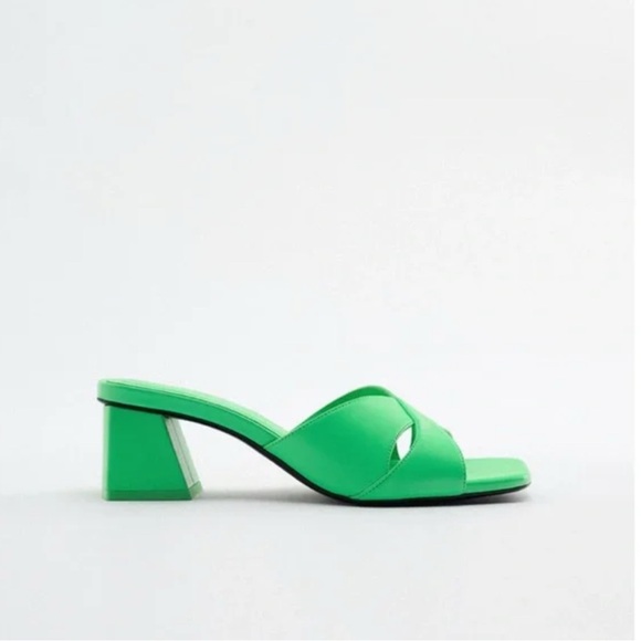ZARA Mid Height Block Heel Sandals Size 9 (EU 40) Green - Picture 2 of 16